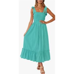 Zesica Women's Aqua Square Neck Tie Strap Maxi Dress Size XXL